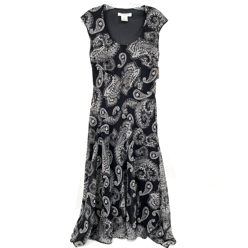 EVAN-PICONE Women's Sz 6 NWT Black Paisley Print Nolita Cap-Sleeve Chiffon Dress